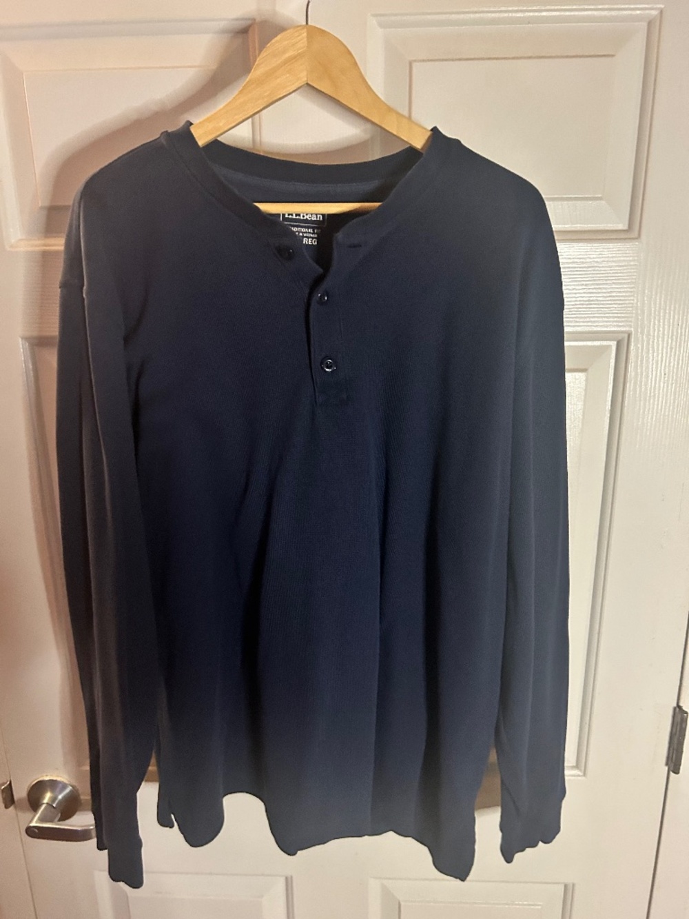 LL Bean Half Button Up Long Sleeve Shirt, Navy Blue, US Men’s XXL